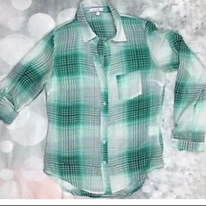 Delia's Sheer Anthro Plaid Long Sleeve Shirt